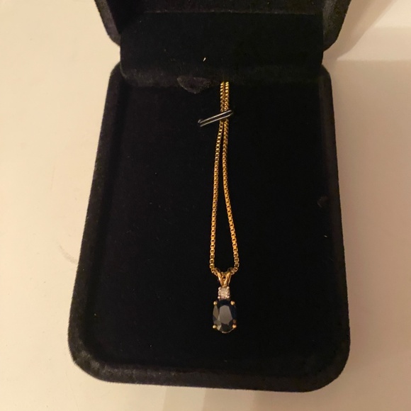 14KT SAPPHIRE PENDANT W/DIAMOND ACCENT YG W/BOX CHAIN 14KT 18" BEAUTIFUL BLUE - Picture 9 of 9